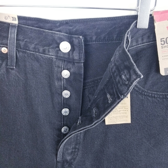 Levi's 501 Distressed Black Button Fly Denim Jean Shorts NWT size 33 - Picture 3 of 9